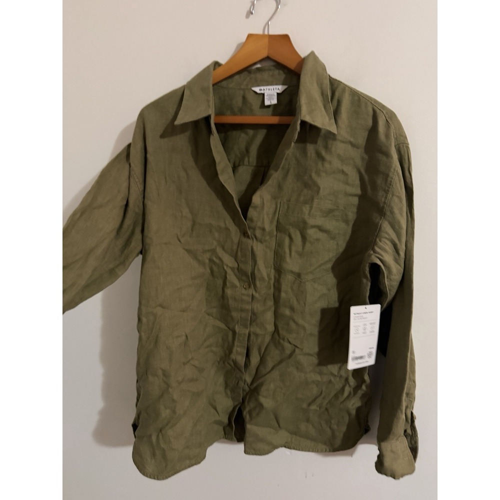 Athleta Linen Olive Green Shirt Nwt Retails $99 - Picture 4 of 9